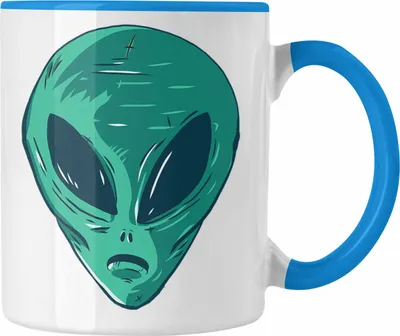 Produktbild von Trendation - Alien Tasse Geschenk Außerirdische Geschenkidee Grafik UFO Tasse (Blau)