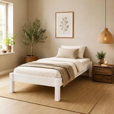 Produktbild von Weisses Futonbett ohne Kopfteil Kiefer massiv 90x200 Bettgestell Zubehör wählbar V-60.35-09Wohne Zubehör