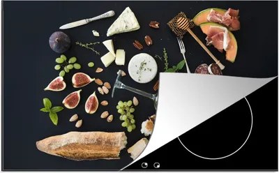 Produktbild von KitchenYeah© Herdabdeckplatte Wein - Obst - Käse , 83x51cm, Küche Deko, Glaskeramikkochfeld Herdabdeckung, Abdeckplatte fùr Kochfeld