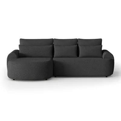 Produktbild von Ecksofa OLIVIO L-Form mit Schlaffunktion, Bouclé Schwarz, Ottomane links