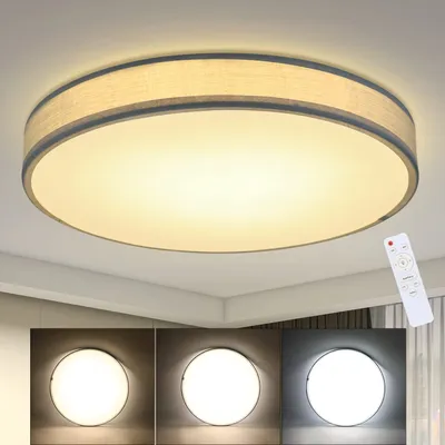 Produktbild von ZMH LED Deckenleuchte Wohnzimmer Runder Stoff dimmbar mit Fernbedienung Schlafzimmerlampe mit Stoffschirm 38 W Moderne