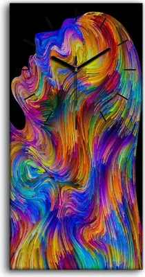 Produktbild von Küchenuhr Bürouhr Leinwand Uhr Geräuschlos 30x60 Malerei Abstrakte Kunst Bunt - schwarze Hände