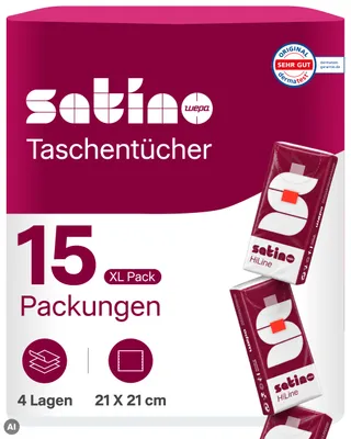 Produktbild von Satino by WEPA Prestige Taschentücher 4-lagig - Packung mit 15 x 10 Papiertaschentücher