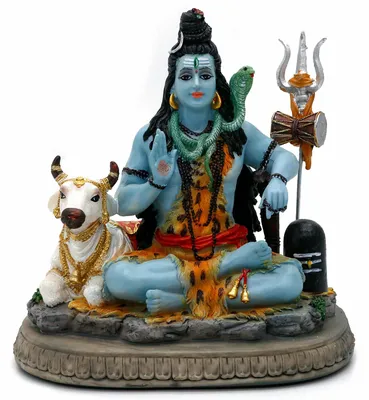 Shiva-Idol mit Kuh, 17 cm, Harz, handbemalt, spirituelle Deko