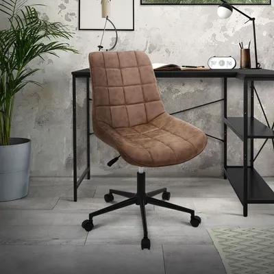 Produktbild von ML-Design Bürostuhl Braun aus Kunstleder Metallgestell Polsterstuhl mit Rückenlehne höhenverstellbar 360° Drehstuhl Ergonomischer für Home Office/Büro