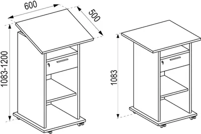 Image de Bureau du haut-parleur Wood Mobile | Dimensions env. H. 108 à 120 cm x L. 60 cm x D. 50 cm | Bureau debout avec rouleaux| Roulable avec tiroir | Table debout - Melta