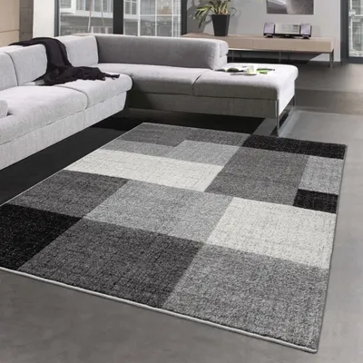Immagine prodotto di Tappeto moderno di design astratto a quadri in crema antracite Dimensioni - 120x160 cm