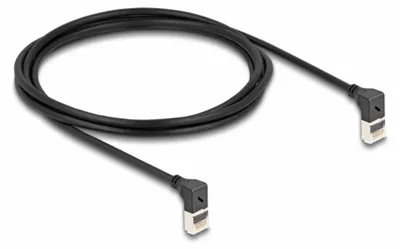 Produktbild von Delock - Patch-Kabel - RJ-45 (M) nach oben angewinkelt zu RJ-45 (M) nach oben angewinkelt - 2 m - 4.5 mm - S/FTP - CAT 6a - geschirmt, halogenfrei - Schwarz