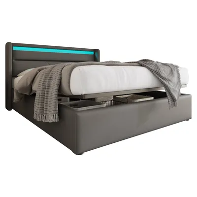 Produktbild von okwish Polstebett 160x200cm Doppelbett mit hydraulischem Stauraum,Bettgestell mit Lattenrost, Bettkasten und LED-Beleuchtung, Grau (ohne Matratze)