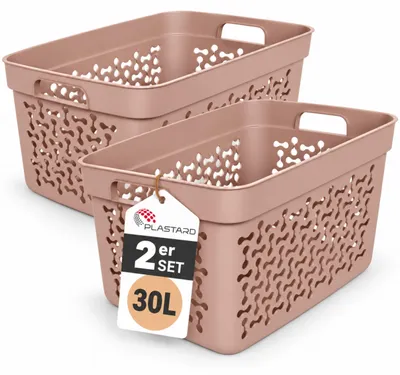 Produktbild von Plastard Wäschekorb 2er Set 30 Liter Pink aus Kunststoff mit Griffen