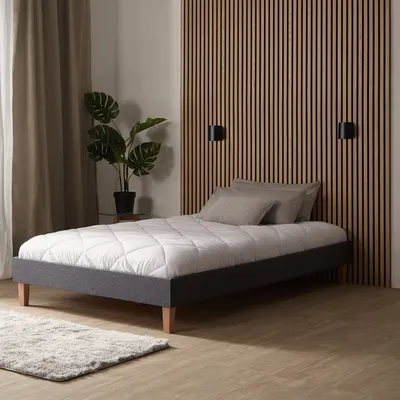 Produktbild von Homestyle4u 1983, čalouněná postel 120 x 200 cm šedá manželská postel futonový rám postele roštový rám