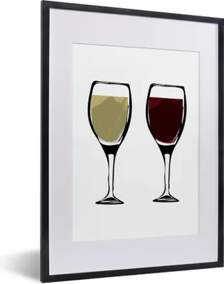 Produktbild von MuchoWow® MuchoWow® Gerahmtes Poster Illustration - Weingläser - Wein - Zeichnung - Bild 30x40 cm - Poster mit zchwarzem Bilderrahmen - Wandposter Schlafzimmer