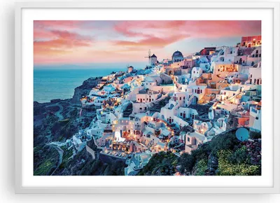 Produktbild von Gerahmtes Poster - Weißer Rahmen - Santorini Griechenland anzeigen - 70x50 cm - Wand Bild - Wanddeko - Wandbilder - Kunstposter - Wandposter - Bilderrahmen - Bilder - Kunstdruck - P2WAA70x50-4784