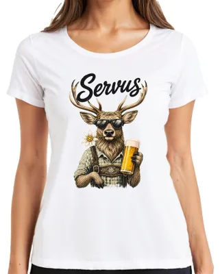 Produktbild von Servus Hirsch Lederhosen Bier Edelweiß Bayern Trachtenshirt Dirndl Damen T-Shirt, Weiß, M