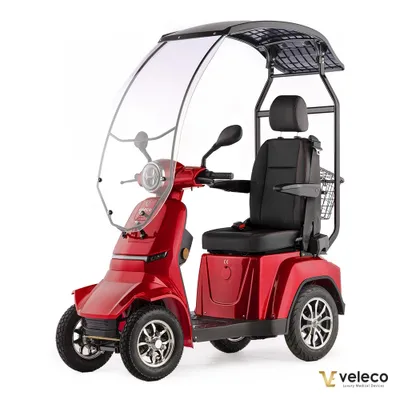 Produktbild von Veleco Gravis Elektromobil - Kapitänssitz - Dach mit Windschutzscheibe - 4-Rad Mobilitätsroller - Komplett montiert - Voll-LED Beleuchtung (Rot)