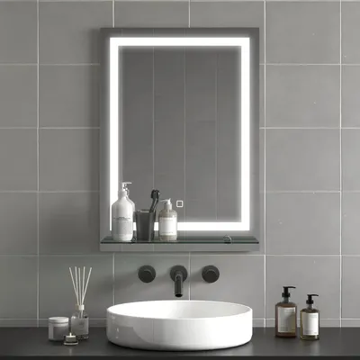 Image de Miroir de salle de bain - miroir à LED - 50×70 cm - 3 couleurs de lumière - tablette en verre - fonction mémoire - interrupteur tactile - clair