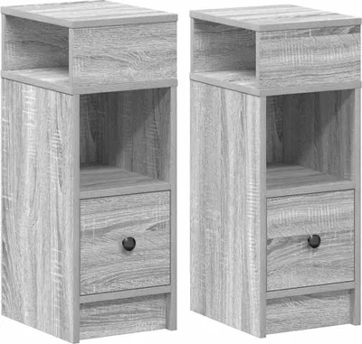Produktbild von Nachttische 2 Stk. mit Schublade Grau Sonoma 25x31x66 cm