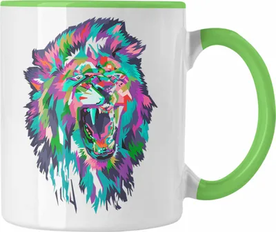Produktbild von Trendation - Löwe Polygon Tasse Geschenk Löwen-Liebhaber Safari (Grün)