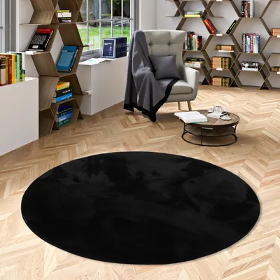 Produktbild von Luxus Super Soft Fellteppich Pearl Schwarz Rund, Größe:120 cm Rund