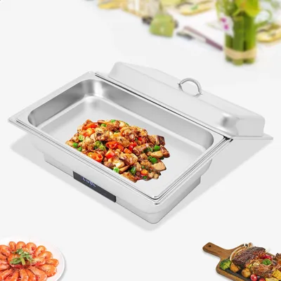 Image de Réchauffeur de buffet - Chafing dish électrique - 9 l - Affichage numérique - Réglage de la température - Acier inoxydable - 1 récipient - Orange