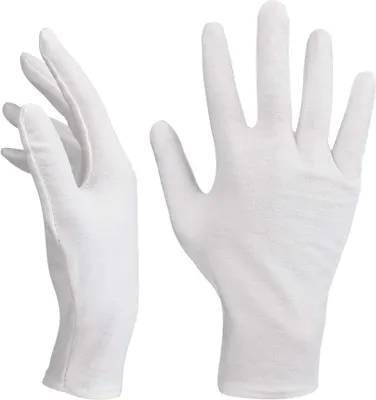 Obrázek produktu pro Bavlněné rukavice bílé, 14 párů bavlněných rukavic, ochranné rukavice pro péči, bílé látkové rukavice, pohodlné a prodyšné pracovní rukavice pro péči o pokožku, zkoumání šperků, každodenní práce