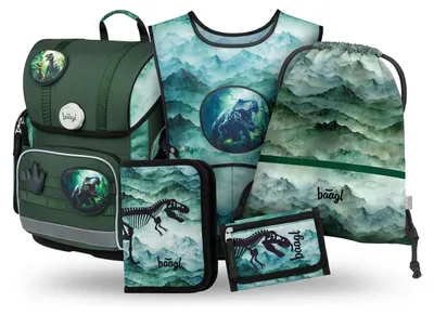 Produktbild von Baagl Schulranzen Jungen Set 5 Teilig Ergo Schultasche 19 l - Dino
