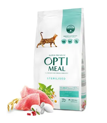 Produktbild von Optimeal Alleinfuttermittel für ausgewachsene Katzen mit Pute und Hafer für sterilisierte Katzen –10kg