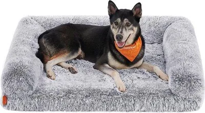 Obrázek produktu pro Pelíšek pro psy XL FluffyHug - vhodný pro střední a velké psy - vlnitá pěna - pratelný snímatelný potah - 106 x 80 x 23 cm - Ombre Grey - PGW233G01