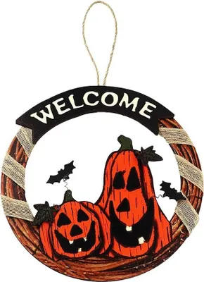 Produktbild von Halloween Hängeschild Kürbiskranz - Für ein fröhliches Halloween