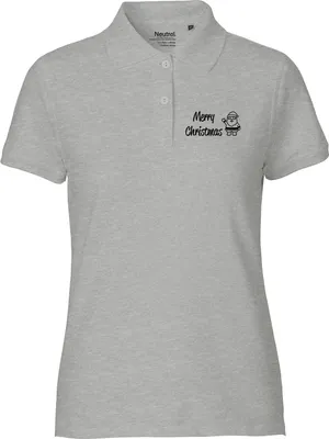 Produktbild von Huuraa Damen Polo Shirt Merry Christmas Weihnachtsmann M Sport Grey Bio Baumwolle Fairtrade Poloshirt Geschenkidee