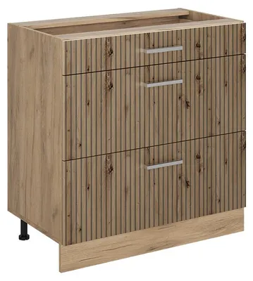 Imagen del producto de Mueble bajo de cocina Vicco R-Line Roble artesanal/Roble dorado 80 cm con 3 cajones sin encimera, Model 72427
