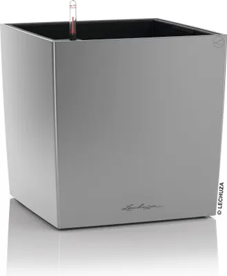 Produktbild von LECHUZA-Pflanzgefäß CUBE Premium 50 Silber Metallic | Pflanzgefäß mit Bewässerungssystem | Hochglanz-Oberfläche | 49 x 49 x 49,5 cm | 16568