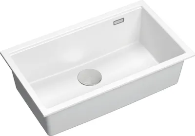 Produktbild von QUADRON Spülbecken 1-Becken Spüle | Größe: 70 x 37 x 23,5 cm | LOGAN 110 | Küchenspüle Granitspüle aus GraniteQ mit Siphon | Weiß + Stahl PVD