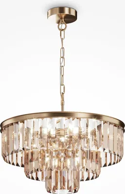 Produktbild von Hängelampe Glas Metall E14 rund Ø 50 cm H: max. 115 cm Kristall in Gold Bernstein Modern Pendelleuchte