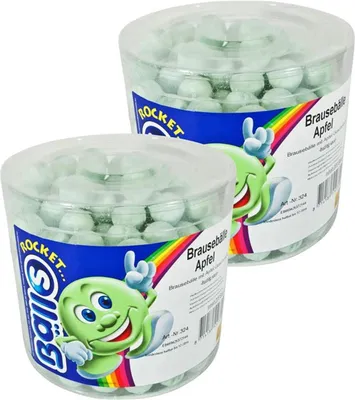 Produktbild von Rocket Balls Brausebälle Apfel 200 Stk.in der Dose Hartkaramelle mit Brausefüll
