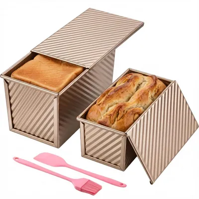Image de Ensemble de moules à pain pour grille-pain, avec couvercle, en acier au carbone, lot de 2, comprenant des accessoires