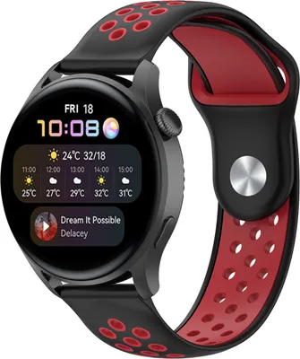 Produktbild von Strap-it Huawei Watch 3 / 3 Pro Sportarmband (Schwarz/Rot)