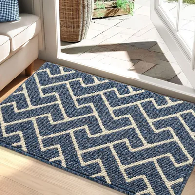 Zdjęcie produktu dla Mata do wycierania zabrudzeń, 60x90 cm, do użytku wewnątrz i na zewnątrz, niebieska, antypoślizgowa, nadająca się do prania