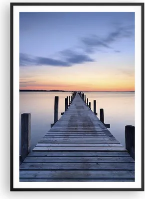 Produktbild von Gerahmtes Poster - Schwarzer Rahmen - Sonnenuntergang See Wasser Brücke - 70x100 cm - Wand Bild - Wanddeko - Wandbilder - Wandposter - Bilderrahmen - Bilder - Kunstdruck - Wandbild - P2BPA70x100-2508