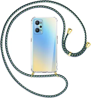 Produktbild von Handykette Backcover-Schutzhülle mit Band (Metall goldfarben) für Realme GT Neo2 - grün/blau/weiß