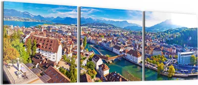 Produktbild von DEQORI Glasbild Echtglas 3x50x50 cm 'Blick über Luzern' Wandbilder XXL groß