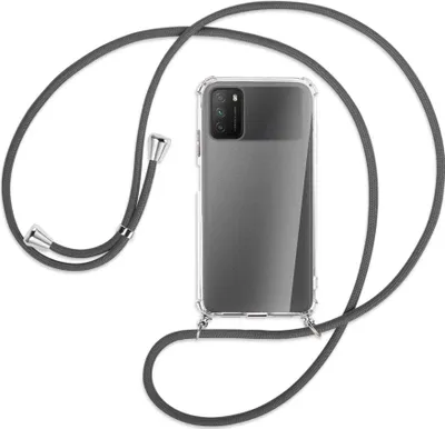 Produktbild von Handykette Backcover-Schutzhülle mit Band (Metall silberfarben) für Xiaomi Poco M3 - dunkelgrau