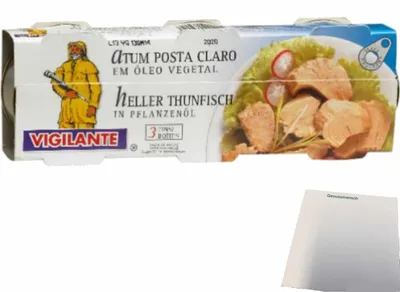 Produktbild von Vigilante "Thunfisch in Pflanzenöl" Atún en aceite vegetal (3x80g Dose) + usy Block