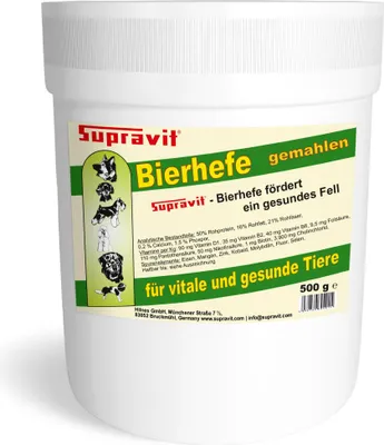 Produktbild von Supravit Bierhefe gemahlen 500g | Ergänzungsfutter für Hunde für glänzendes Fell stärkt den Vitamin B Komplex