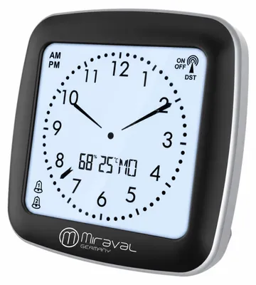 Produktbild von Miraval Digitale Funk-Tischuhr mit Ziffernblatt – DCF77, 2 Alarme, Temperatur, Hygrometer, Datum, Snooze, Beleuchtung