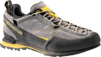 A single La Sportiva Boulder X shoe is shown against a white background.