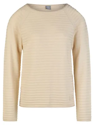 Produktbild von RABE Damen Pullover Feinstrick Beige Größe 36 mit Ringelstruktur und Herz-Applikation