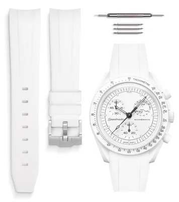 Image de Bracelet de montre 20 mm - Silicone liquide - Compatible avec Omega x Swatch MoonSwatch - Kit d'installation inclus - Extrémité incurvée - Ajustement parfait - Bracelet de montre