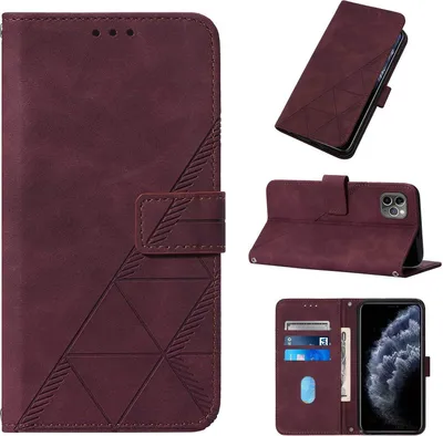 Produktbild von iPhone 11 Pro Max Hülle, Schlank Prägung Flip Leder Kartenfächer Schutzhülle mit Ständer für iPhone 11 Pro Max Rot
