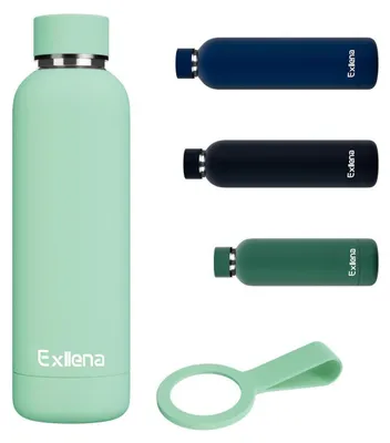 Image de Bouteille en acier inoxydable de 500 ml, couleur menthe, avec fonction thermos, étanche et dotée d'un manche en silicone